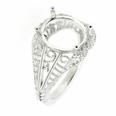 Sterling Silver Semi Mount Ring Setting Oval OV 12x10mm Filigree - Syzjewelry